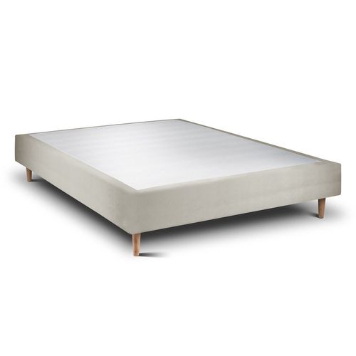 Sommier Tapissier Velours Taupe 160x200 H35cm
