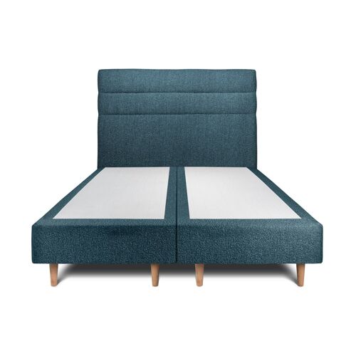 Lit 160x200cm avec tête de lit lignes bouclette et double sommier tapissier Bleu - Hauteur totale : 35cm