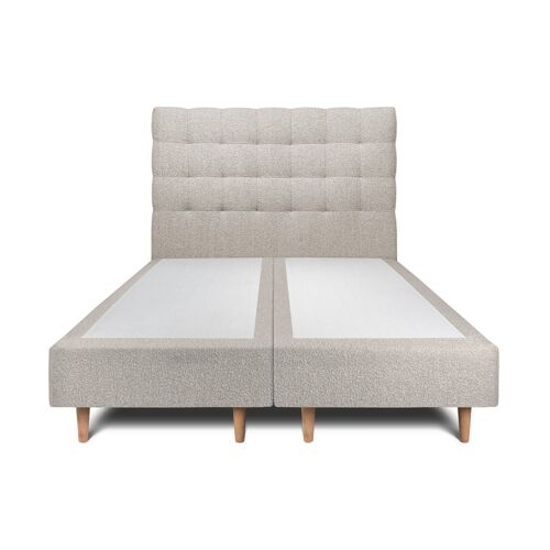 Lit 200x200cm avec tête de lit capitonnee bouclette et double sommier tapissier gris - Hauteur totale : 35cm