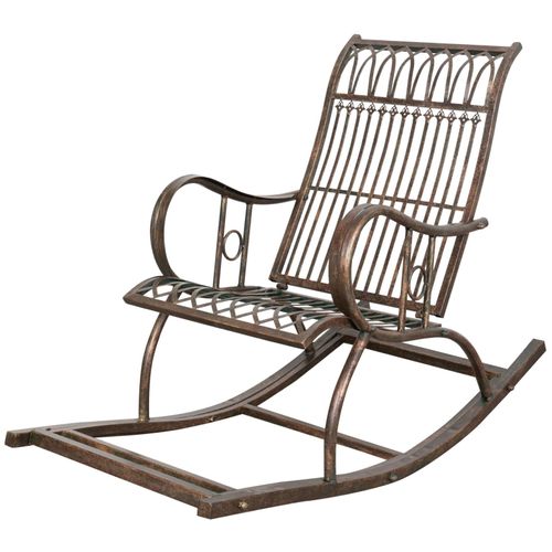 Fauteuil À Bascule En Fer Forgé Finition Rouille Patinée L127xpr64xh90 Cm