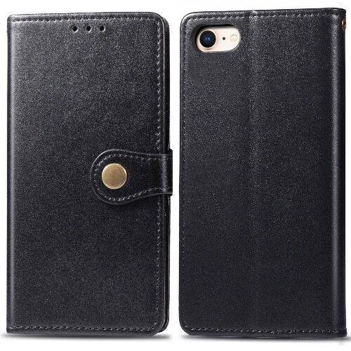 Étui Pour Iphone Se 2020 Conception De Mode Fonction Portefeuille Affaires Exquises Étui En Cuir Couverture Rabotant - Noir