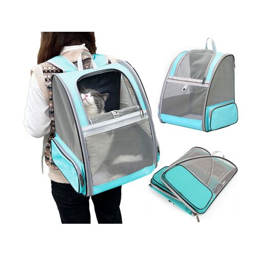 Sac À Dos De Transport Portable Pour Chat Avec Filet - Bleu