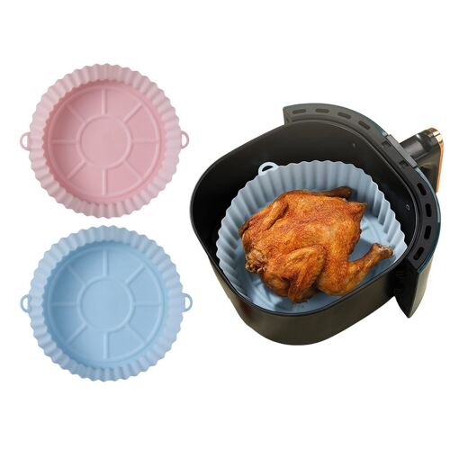 Lot De 2 Sacs De Cuisson En Silicone Réutilisables Pour Friteuse À Air, Bleu Et Rose, 18 Cm De Diamètre