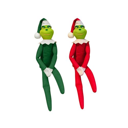Lot de 2 décorations de Noël en peluche inspirées du Grinch, rouge et verte.