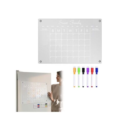 Calendrier Mensuel Magnétique Effaçable À Sec Pour Réfrigérateur Avec 6 Stylos