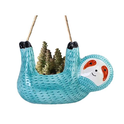 Pot Suspendu Paresseux En Céramique Bleue Pour Plantes Succulentes, 22 Cm