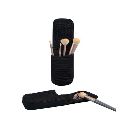 Tapis De Nettoyage Et Pochette De Rangement En Silicone Pour Pinceaux De Maquillage, Noir 