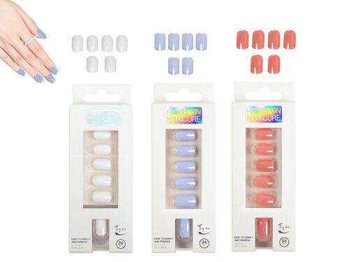 72 Faux Ongles À Coller De Couleur Unie - Bleu, Rose, Blanc 