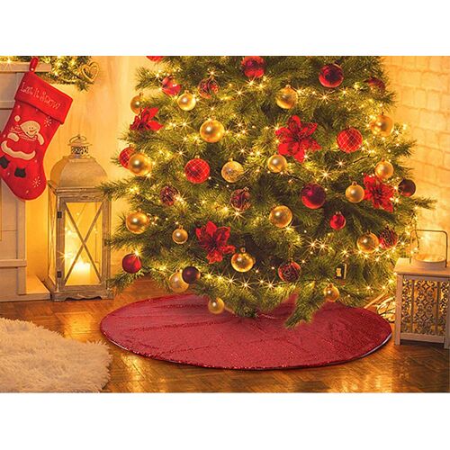 Jupe de sapin de Noël à paillettes rouges 122 cm, décoration intérieure