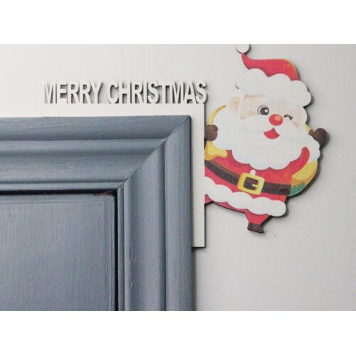 Décoration d'angle de porte de Noël en bois représentant le Père Noël, 22,5 x 16,8 cm