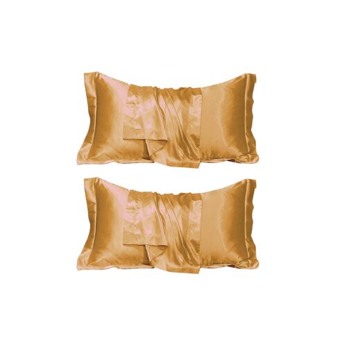 Lot De 2 Taies D'oreiller En Satin 48x74cm, Couleur Camel Unie