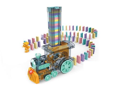 Jeu de train électrique de dominos avec 80 blocs de dominos - Bleu