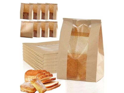 50 Sacs À Pain En Papier Kraft Avec Fenêtre Et Fermeture Métallique