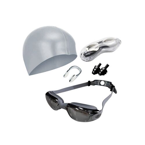 Ensemble De Lunettes De Natation Pour Adultes Avec Bonnet, Pince-Nez Et Bouchons D'oreilles - Gris