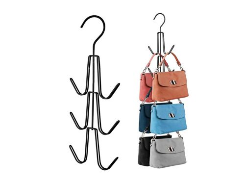 Organisateur de cintres métalliques pour sacs à main, compatible avec les étagères de rangement de placard - Noir