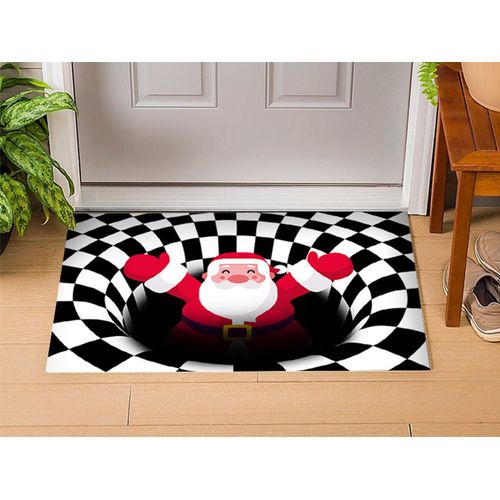 Paillasson De Noël À Illusion D'optique Vortex 3d, 50x80cm, Paillasson Visuel À Carreaux Noirs