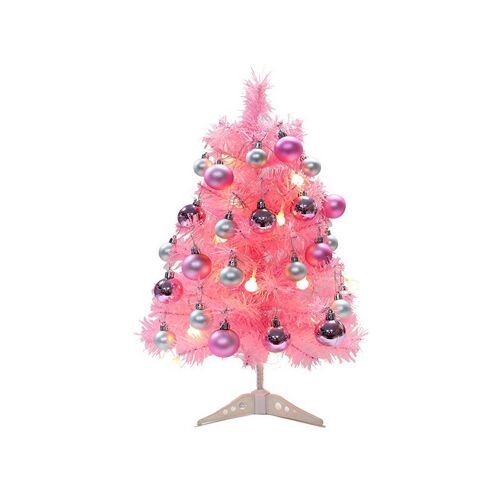 Mini sapin de Noël rose avec lumières LED pour décoration de table