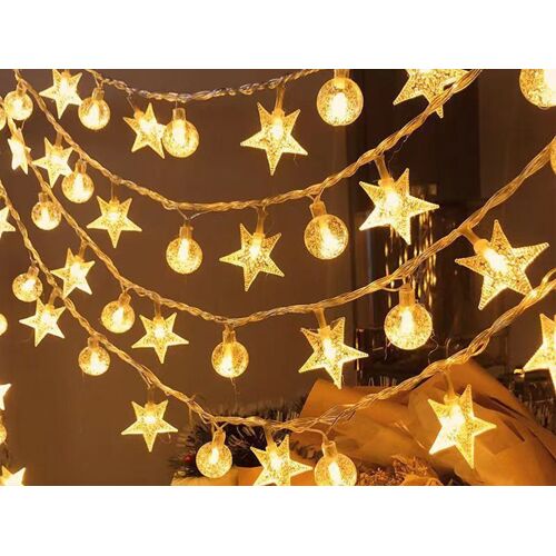 Guirlande Lumineuse Féérique À 20 Led En Forme D'étoile, Couleur Chaude, 3 M, Fonctionne Sur Piles
