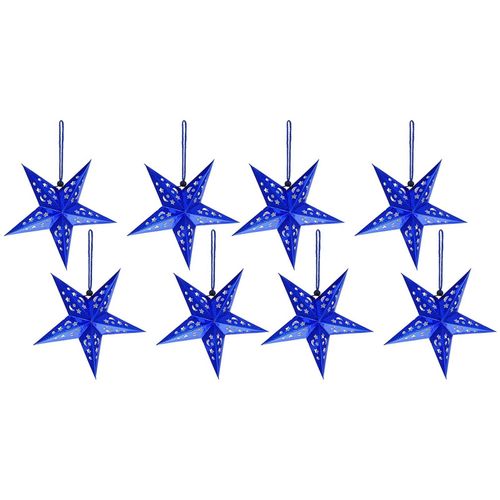 Lanternes suspendues en papier étoile de noël, 8 pièces, abat-jour pentagramme, décor de noël bleu