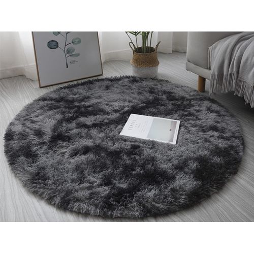 Tapis Rond En Peluche Teint, Antidérapant, Shaggy, Tapis De Sol, Gris, 160x160cm
