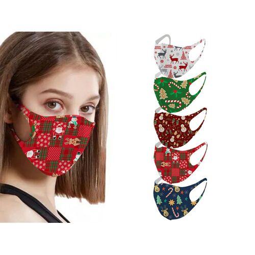 Lot De 5 Masques De Noël Lavables Pour Adultes 