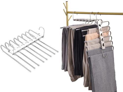 Cintre à 8 barres en acier inoxydable pour pantalons et foulards, idéal pour l'organisation de votre dressing.