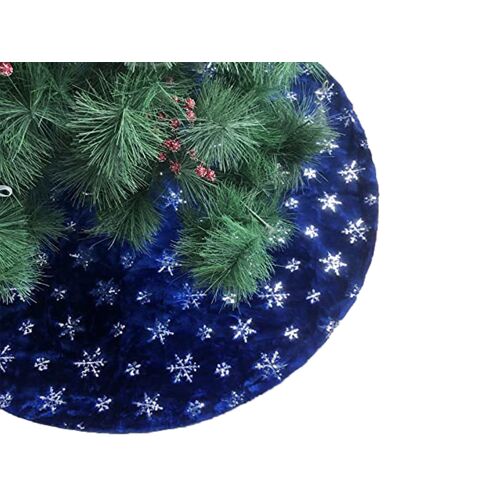 Jupe de sapin de Noël bleue à paillettes argentées en forme de flocons de neige, 122 cm