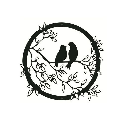 Décoration murale en métal noir représentant un oiseau sur une branche d'arbre (30 cm)