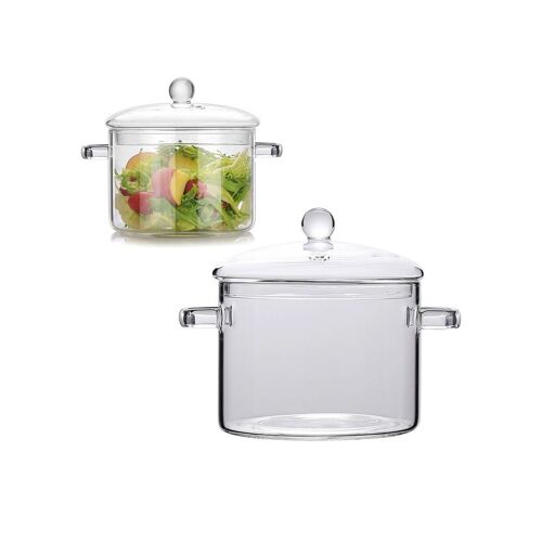 Casserole En Verre De 1900 Ml Avec Couvercle Et Double Poignée