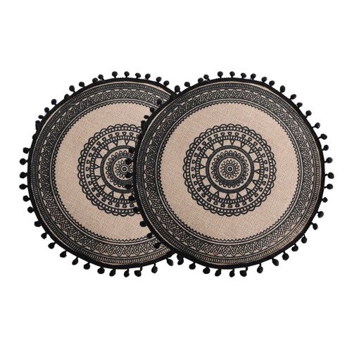 Lot de 2 sets de table en jute tissé de 38 cm avec pompons noirs pour table à manger