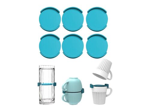 Lot De 6 Organisateurs De Tasses Bleus Empilables Pour Optimiser L'espace Dans Vos Placards.