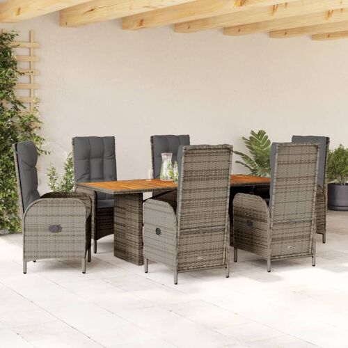 Vidaxl Ensemble À Manger De Jardin Et Coussins 7 Pcs Gris Rotin