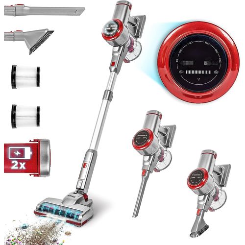 Duronic VC28 Aspirateur Balai sans Fil de 220W avec 2 Batteries au Lithium Rechargeable | Aspirateur léger autoportant pour Moquette et sols durs | Puissance d'aspiration réglable | Filtre HEPA