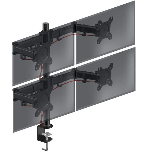 Duronic DM254 Support Quadruple 4 écrans PC à Pince pour Bureau | Hauteur Ajustable | Rotatif/Inclinable/Pivotable | Compatibilité Universelle avec Moniteur d'Ordinateur VESA 75/100