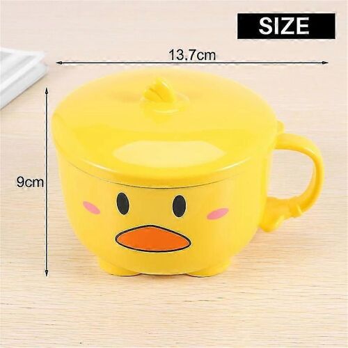 Bol De Nouilles Ramen De Canard Avec Couvercle Mignon En Acier Inoxydable Cuisine Fruits Soupe De Riz Instantanée Bol À Double Couche Vaisselle #2