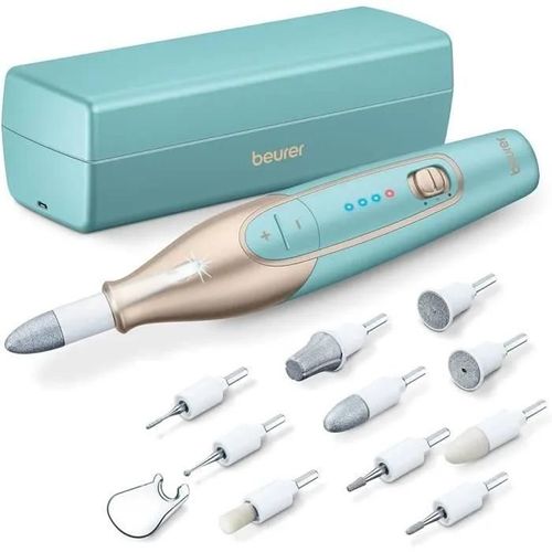 Beurer Mp 84 Set Manucure/Pédicure, Lime À Ongles Électrique Avec Batterie, 10 Embouts, Lumière Led, Étui De Rangement Inclus