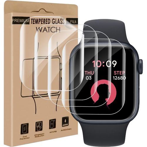 Aefj-4 Pièce Verre Trempé Pour Apple Watch Series 7/8/9(41mm) Film, Sans Bulle Vitre Protection, Anti Rayures, Couverture 3d, Tactile Sensible, Hd Mince Ultra Apple Watch 41mm Protection Écran