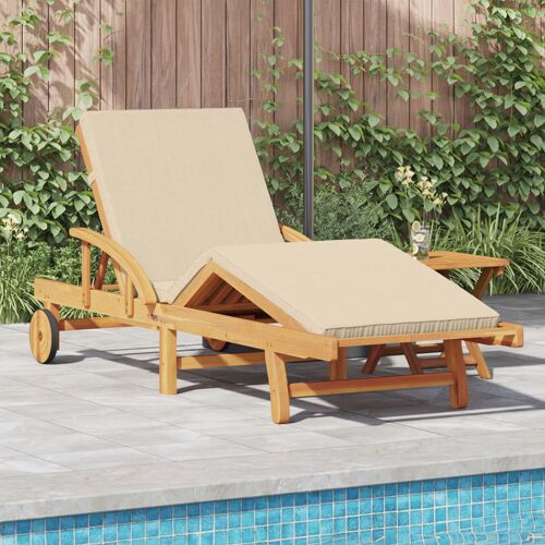 Vidaxl Chaise Longue Pliable Avec Roues & Coussin Beige En Bois D'acacia Massif