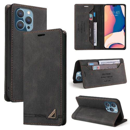 Étui Pour Iphone 14 Pro Max Cuir Premium Bicelle Deux Fentes Pour Cartes Cuir Premium - Noir