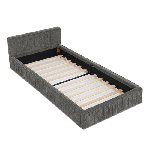 Lit Simple 90*200cm, Lit Enfant Avec Housse En Chenille Douce Et Veloutée, En Bois D'Eucalyptus Écologique Et Cadre En Fer Robuste, Montage Facile, Gris Foncé (Sans Matelas)