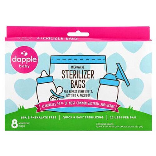Dapple Baby, Sachets De Stérilisation Au Micro-Ondes, Pour Pièces De Tire-Lait, Biberons Et Sucettes, 8 Sachets De Stérilisation