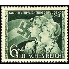 Allemagne, 3ème Reich 1943, Très Beau Timbre Neuf** Luxe Yvert 760, Serment Des Jeunesses Hitlériennes, 2 Jeunes Aryennes Devant Le Drapeau À Croix Gammée.