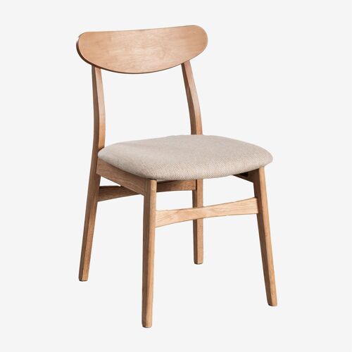 Pack de 4 chaises de salle à manger Cloda en tissu et bois Bois naturel - Beige de lin