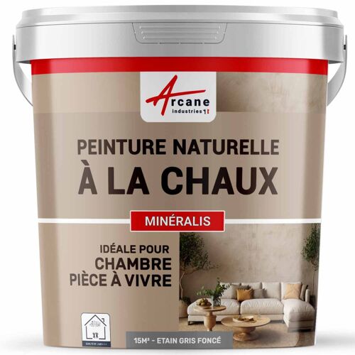 Peinture chaux naturelle : décoration intérieure sans émanation NUANCES MINERALES CHAUX Etain Gris Fonce 15 m² (2.5 kg en 1 couche)