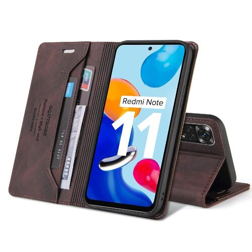 Étui Pour Redmi Note 11 4g / 11s Cuir Premium Cuir Premium Bicelle Deux Fentes Pour Cartes - Le Brun
