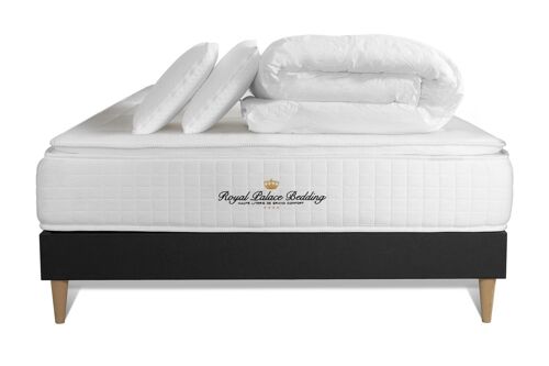 Pack matelas ressorts ensaches + memoire de forme maxi epaisseur George V 200x200cm + sommier KIT noir + 2 oreillers de memoire