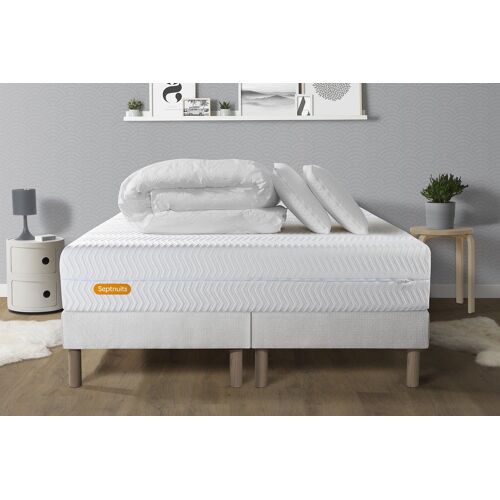 PACK Matelas 160x200 + double sommiers 80x200 Memo Bio Mousse a memoire de forme 5 zones de confort Maxi epaisseur