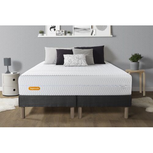 Matelas 180x200 + double sommiers gris 90x200 Memo Bio Mousse a memoire de forme 5 zones de confort Maxi epaisseur Dehoussable