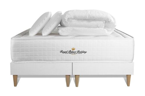 Pack matelas a memoire de forme maxi epaisseur Buckingham 160x200cm + double sommier 80x200 cm + 2 oreillers + 1 couette