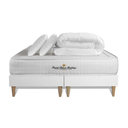 Pack matelas a memoire de forme maxi epaisseur Balmoral 160x200cm + double sommier 80x200 cm + 2 oreillers + 1 couette
